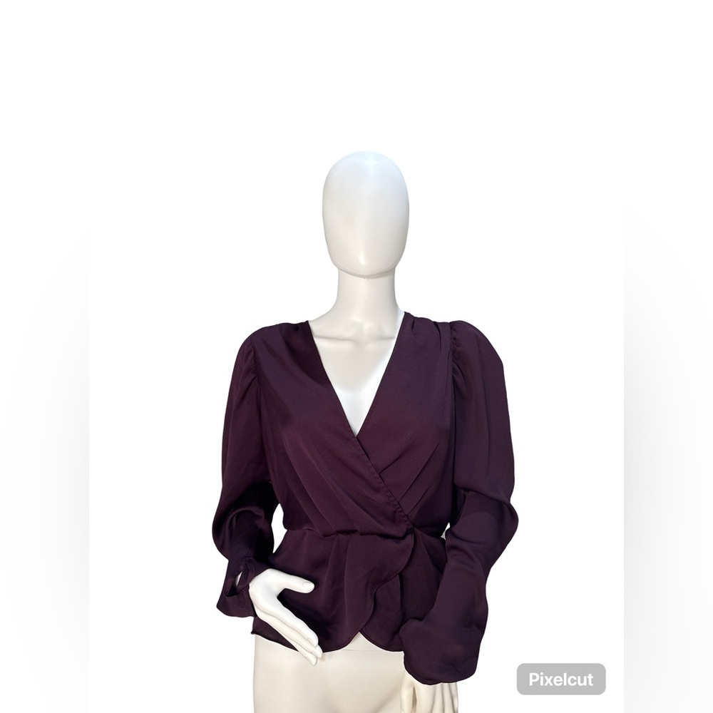 Express Peplum Satin Blouse | Deep Plum Purple | Size Medium